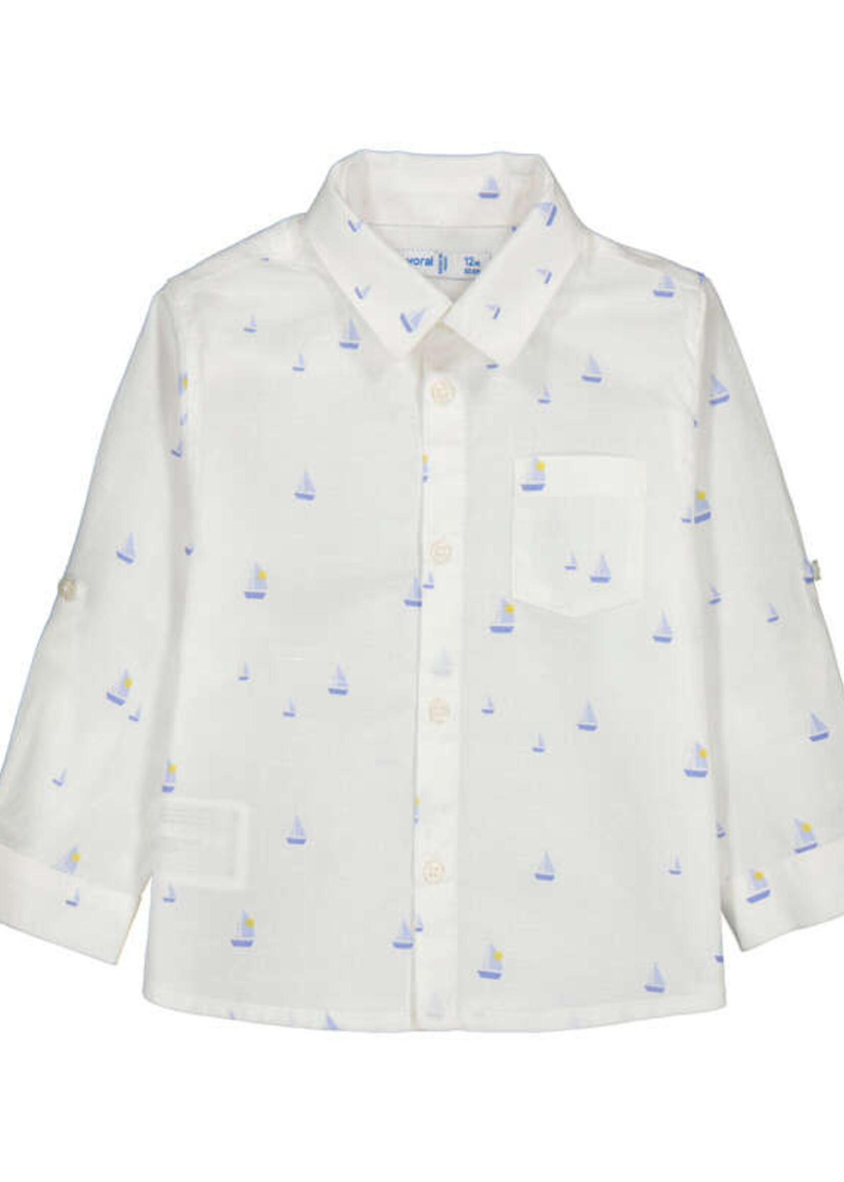 Mayoral Baby Boy L/S Linen Buttondown w/Sailboat Print