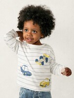 Mayoral L/S Stripe Tee Car Print Sky Blue