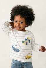 Mayoral L/S Stripe Tee Car Print Sky Blue
