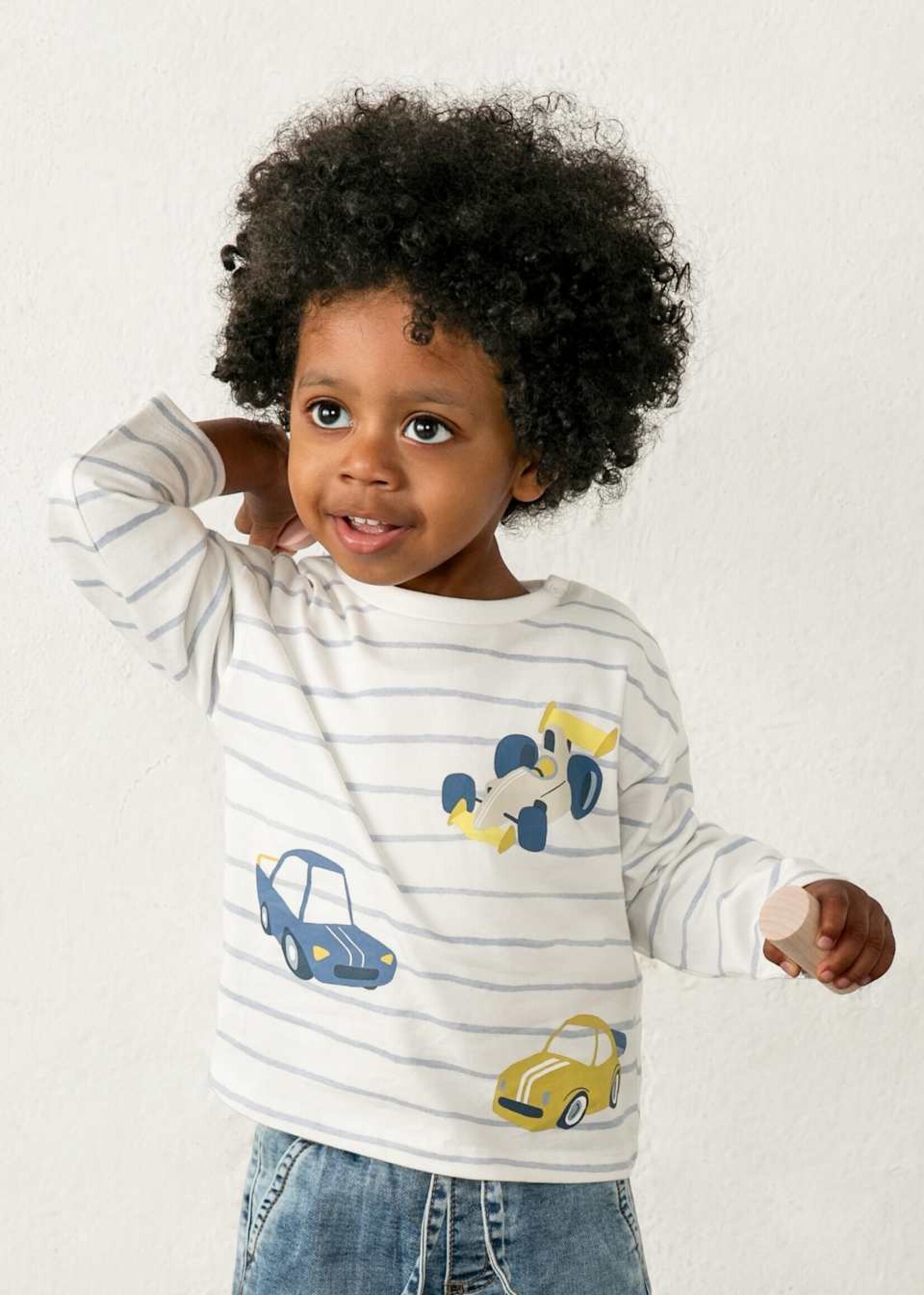 Mayoral L/S Stripe Tee Car Print Sky Blue