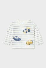 Mayoral L/S Stripe Tee Car Print Sky Blue