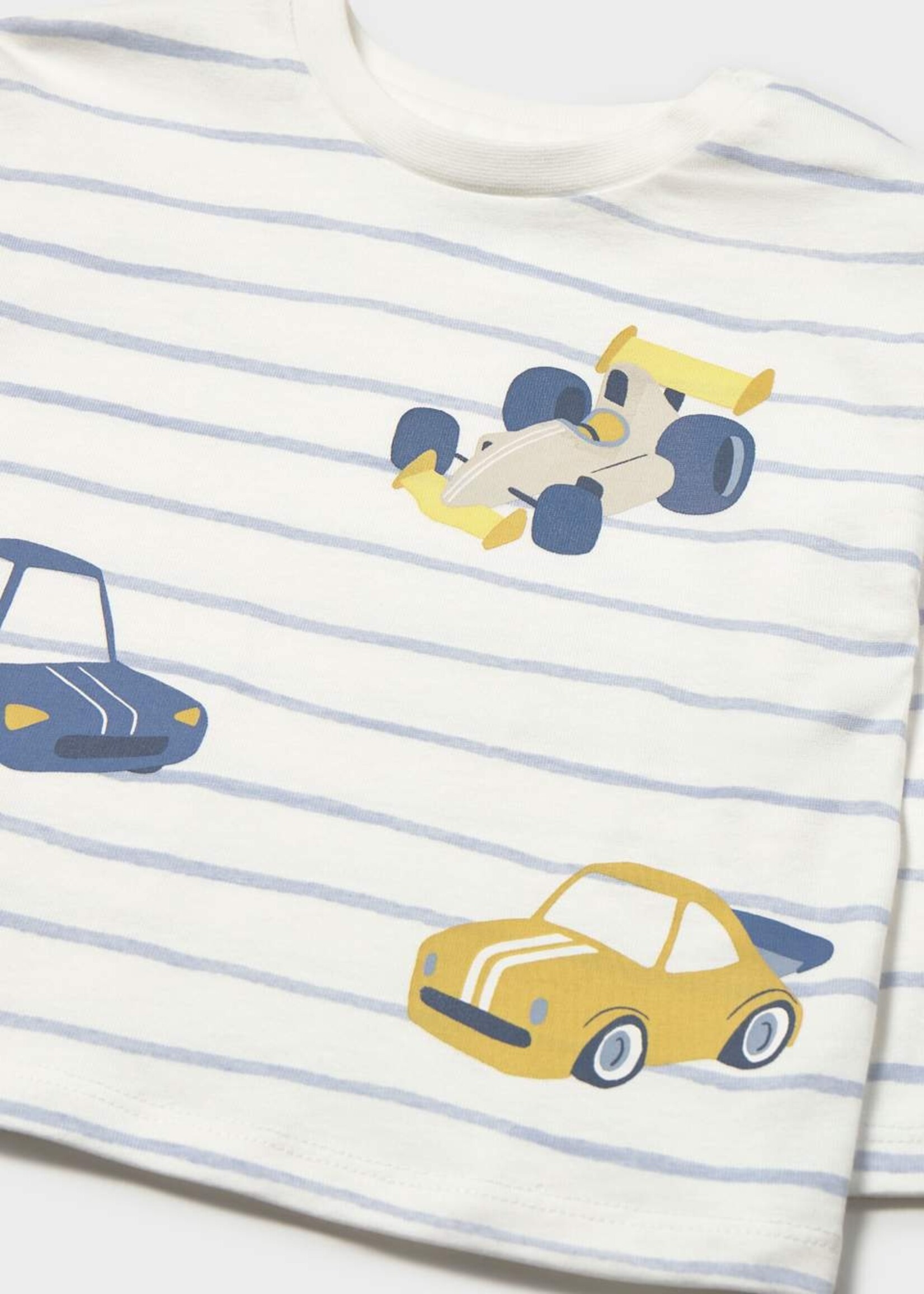 Mayoral L/S Stripe Tee Car Print Sky Blue