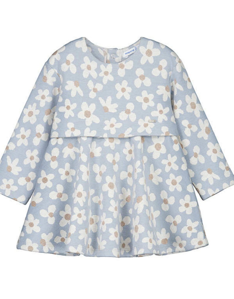 Mayoral Flower Print Knit Dress Lt Blue