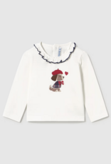 Mayoral L/S White Collard Top w/Puppy Applique