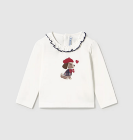 Mayoral L/S White Collard Top w/Puppy Applique