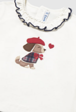 Mayoral L/S White Collard Top w/Puppy Applique