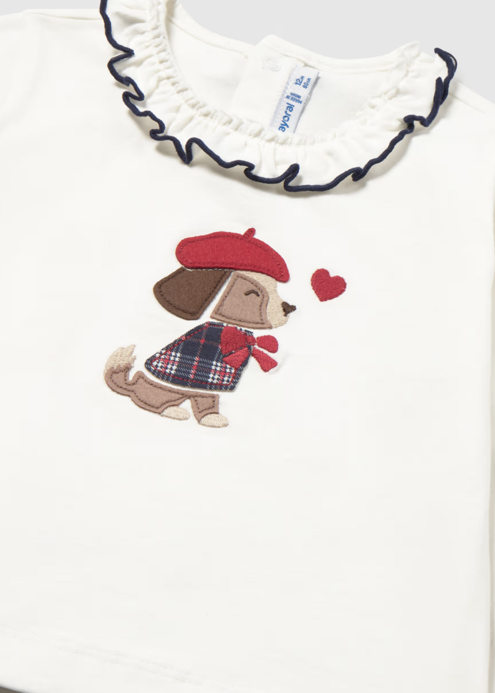 Mayoral L/S White Collard Top w/Puppy Applique