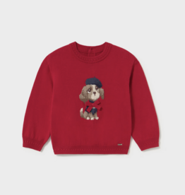 Mayoral Jacquard Red Sweater w/Puppy Applique