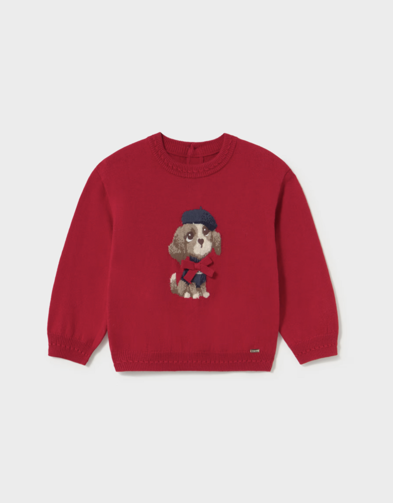 Mayoral Jacquard Red Sweater w/Puppy Applique