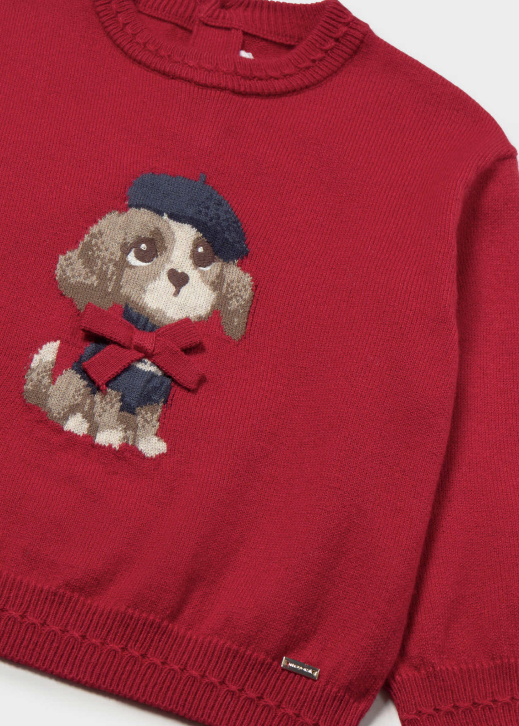 Mayoral Jacquard Red Sweater w/Puppy Applique