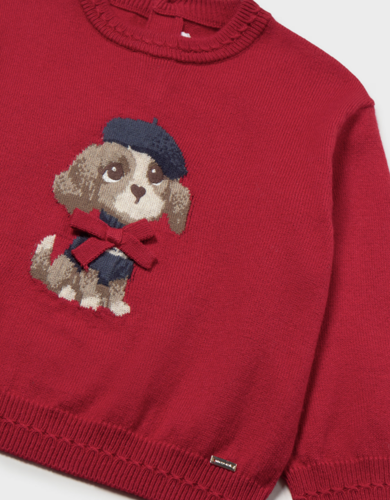 Mayoral Jacquard Red Sweater w/Puppy Applique