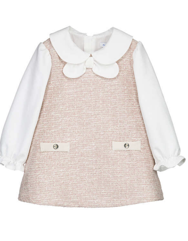 Mayoral Lt Pink Tweed-knit Combined Dress