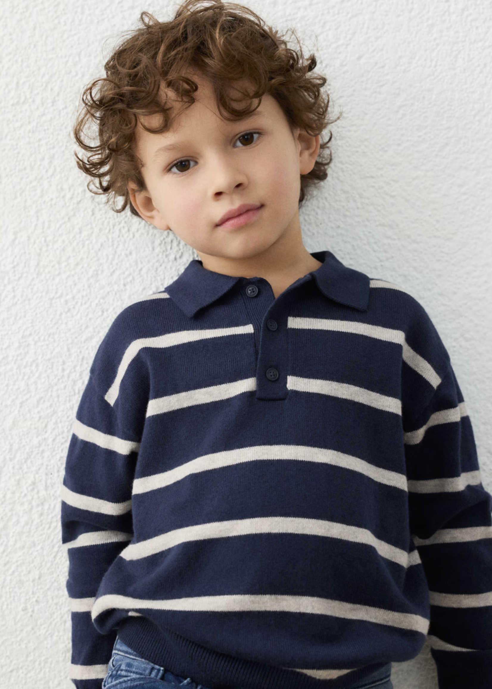 Mayoral L/S Knit Polo Blue Stripe