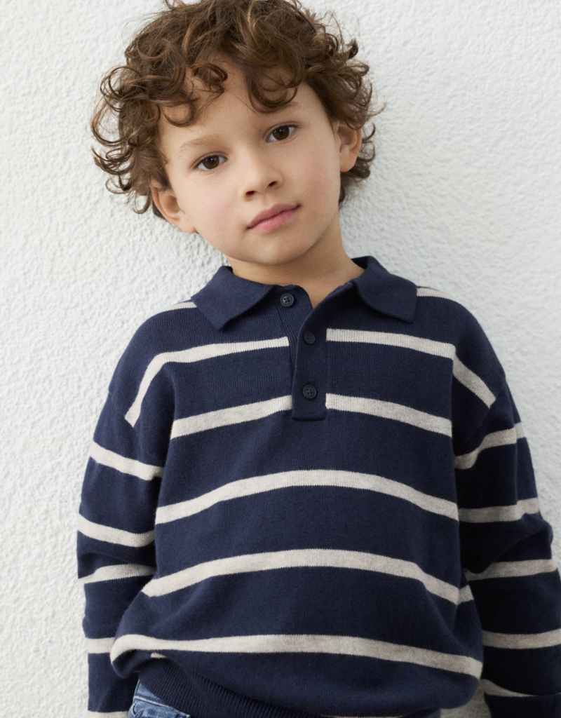 Mayoral L/S Knit Polo Blue Stripe