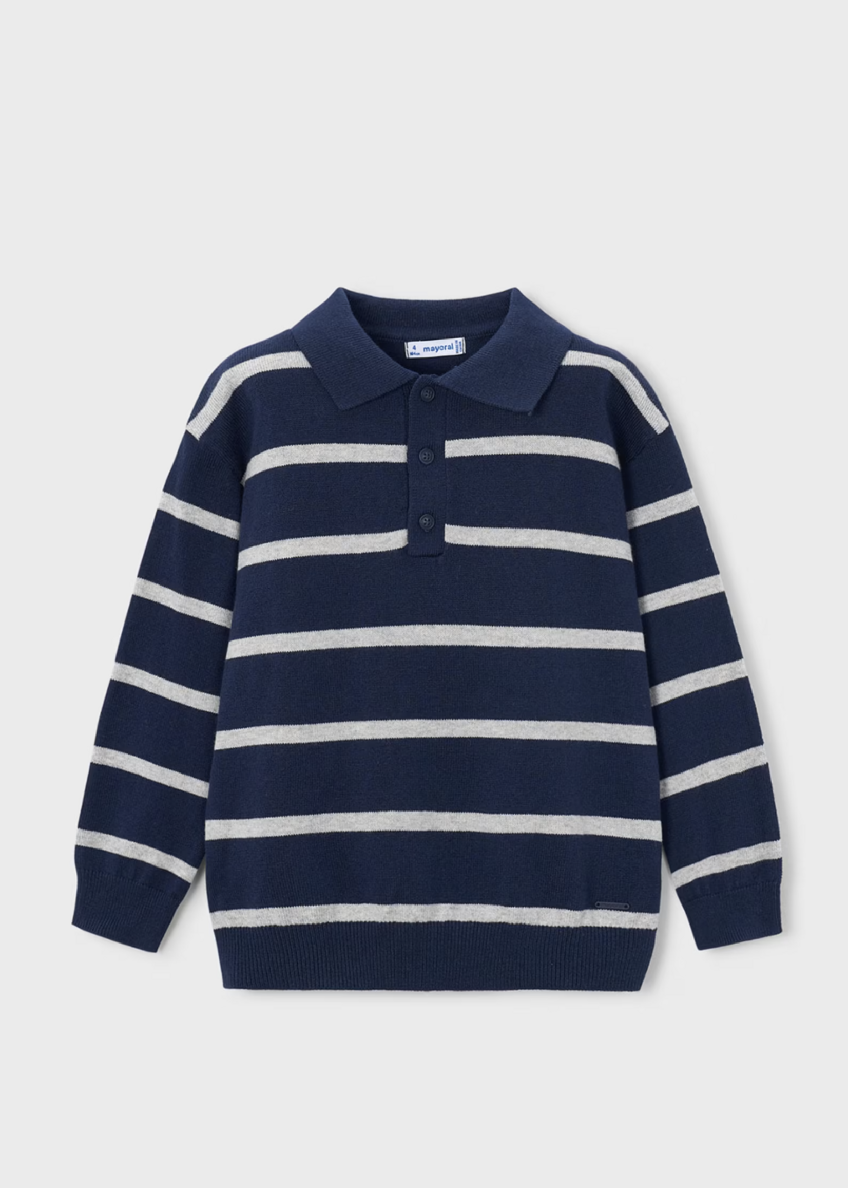 Mayoral L/S Knit Polo Blue Stripe
