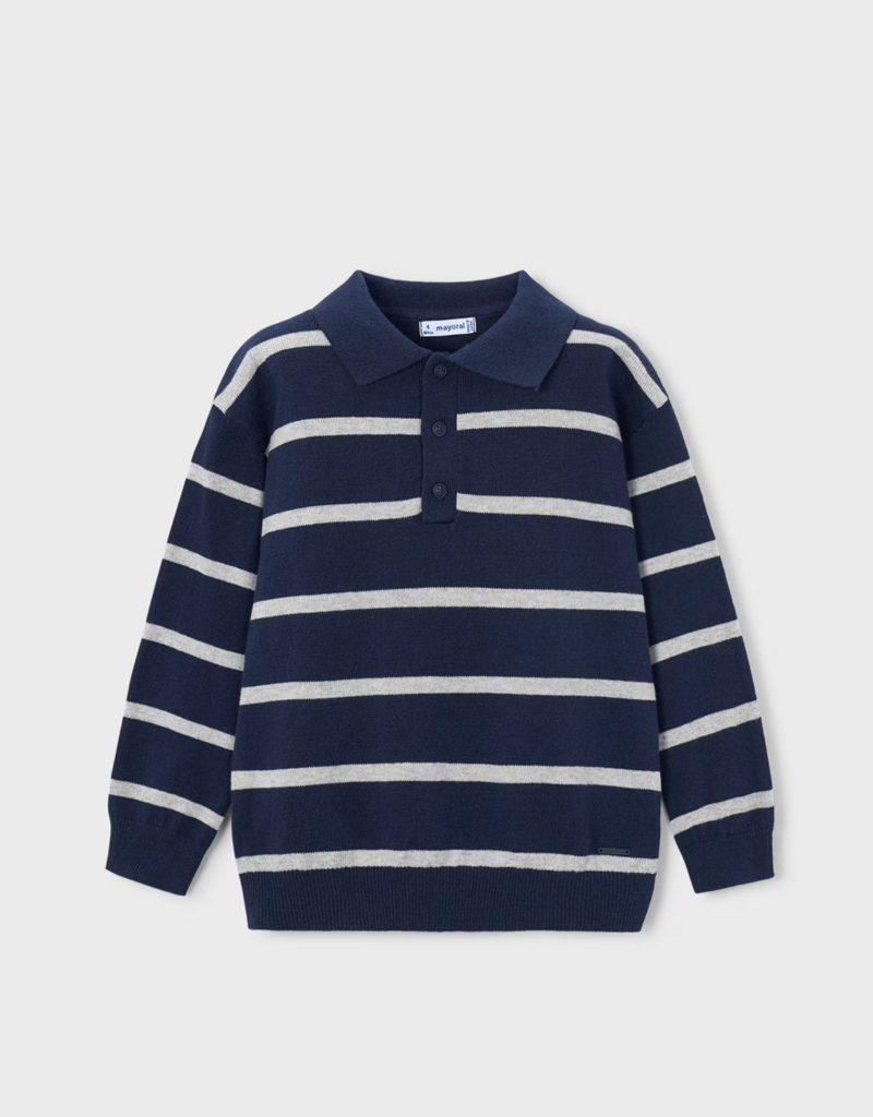 Mayoral L/S Knit Polo Blue Stripe
