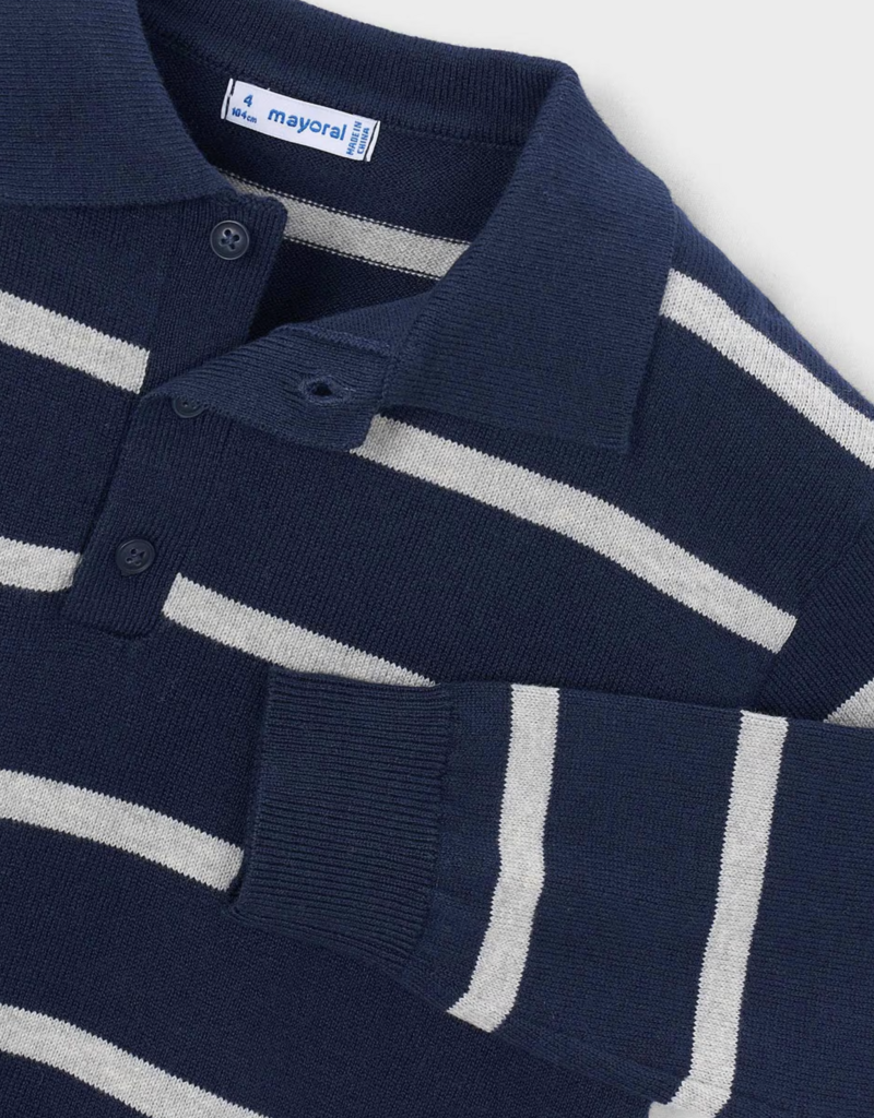 Mayoral L/S Knit Polo Blue Stripe