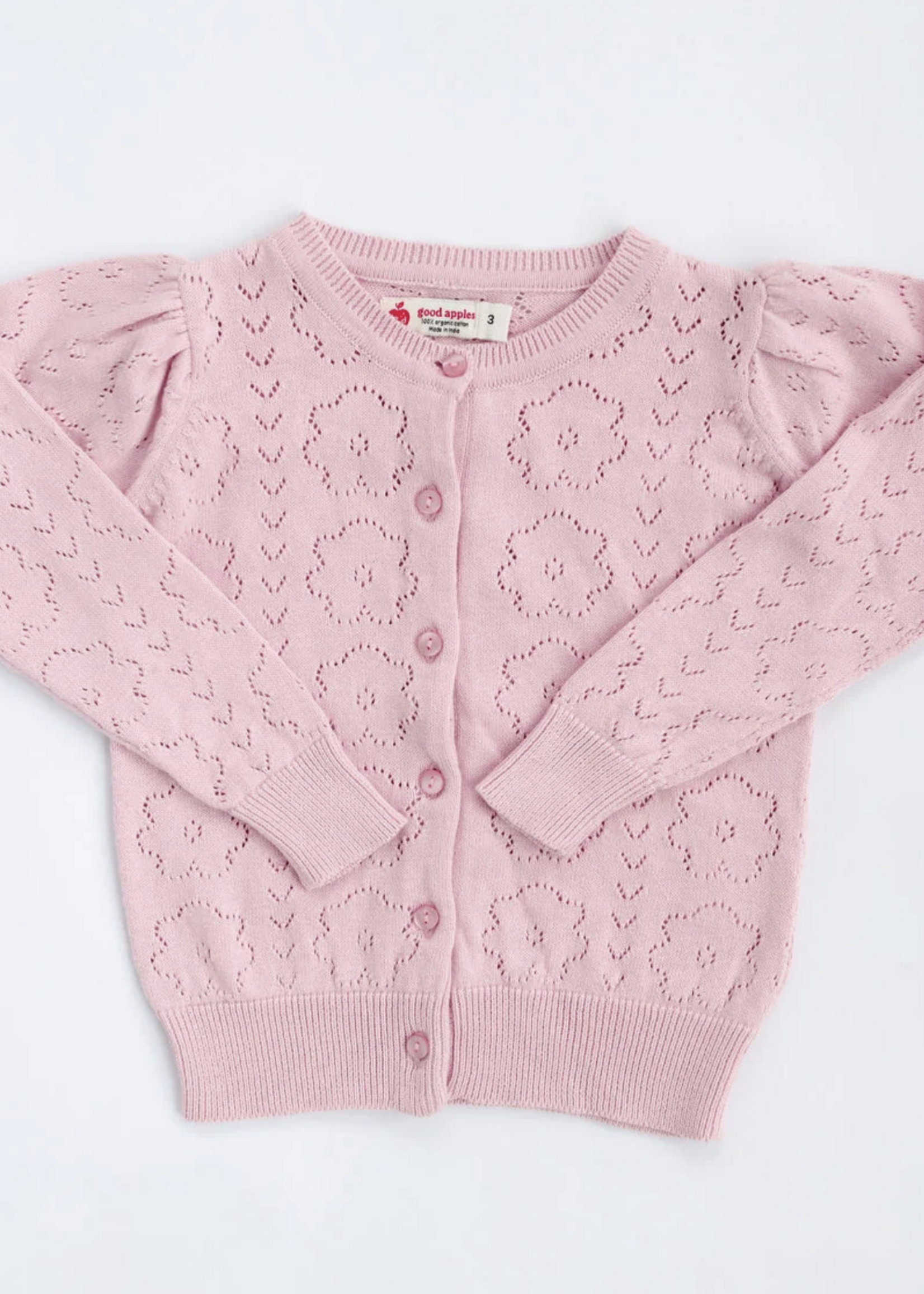 Good Apples Kids Pointelle Light Pink Floral Cardigan