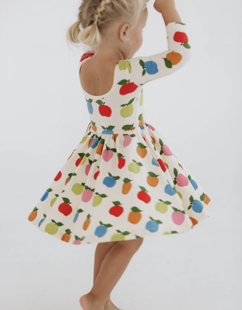 Good Apples Kids 3/4 Sleeve Twirl Dress Apples