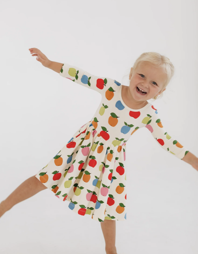 Good Apples Kids 3/4 Sleeve Twirl Dress Apples