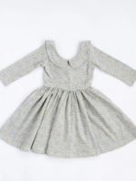 Good Apples Kids 3/4 Sleeve Twirl Dress Blue Watercolor Floral Collared