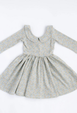 Good Apples Kids 3/4 Sleeve Twirl Dress Blue Watercolor Floral Collared