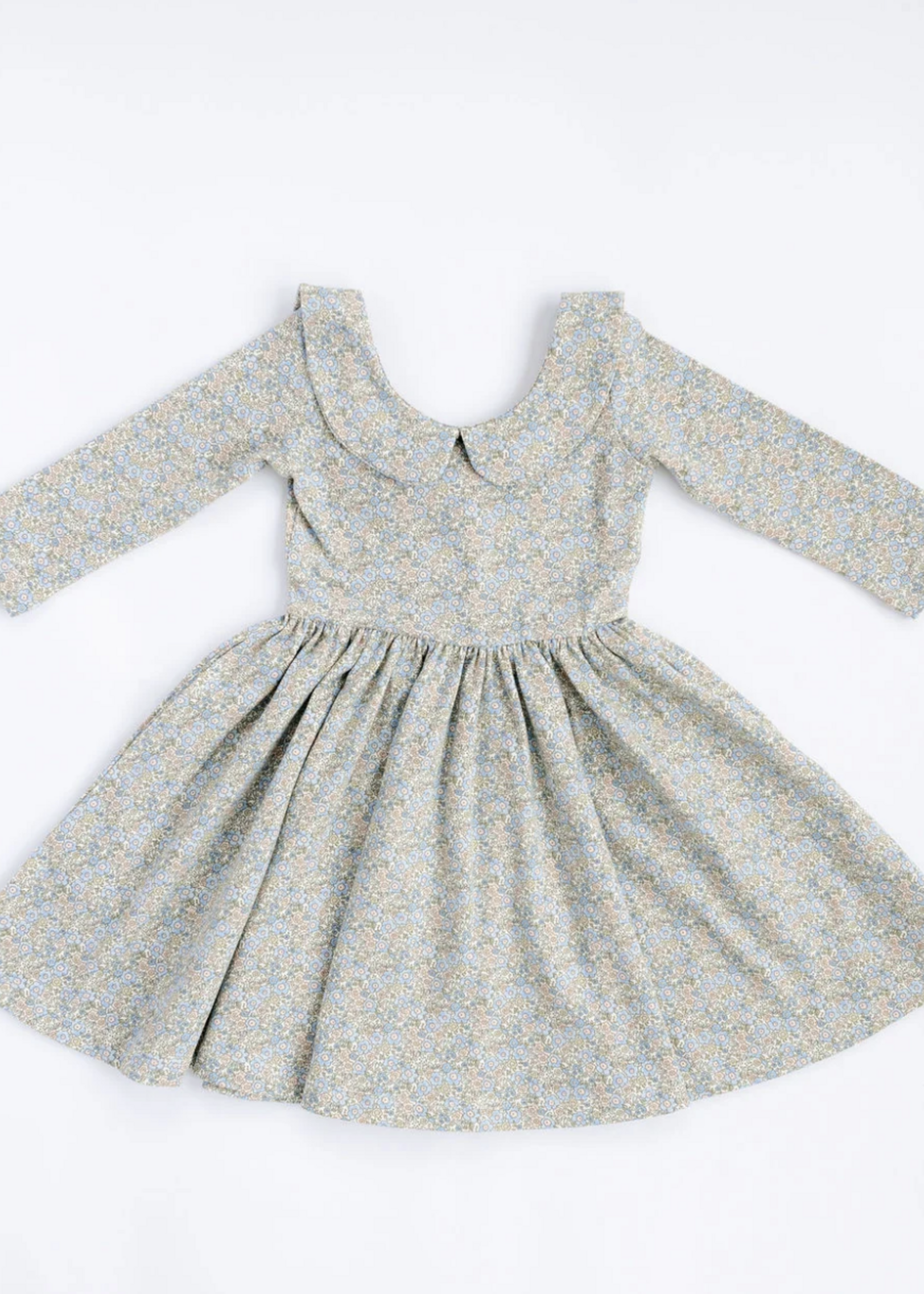 Good Apples Kids 3/4 Sleeve Twirl Dress Blue Watercolor Floral Collared