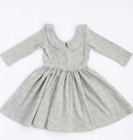 Good Apples Kids 3/4 Sleeve Twirl Dress Blue Watercolor Floral Collared