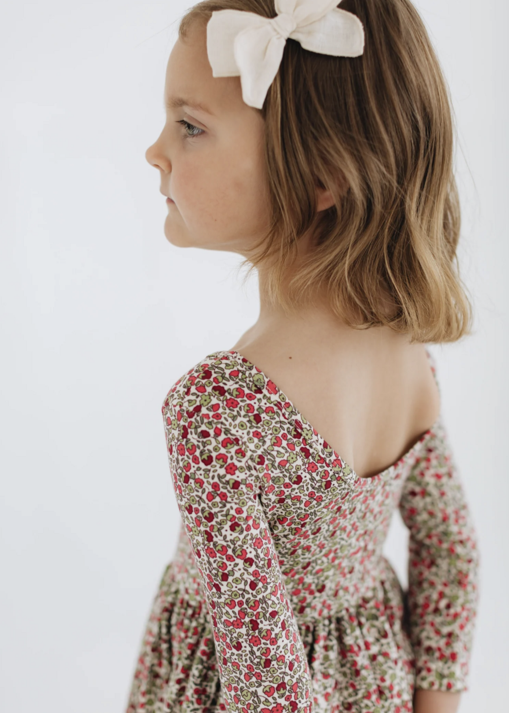 Good Apples Kids 3/4 Sleeve Twirl Dress Crimson Flora Collared