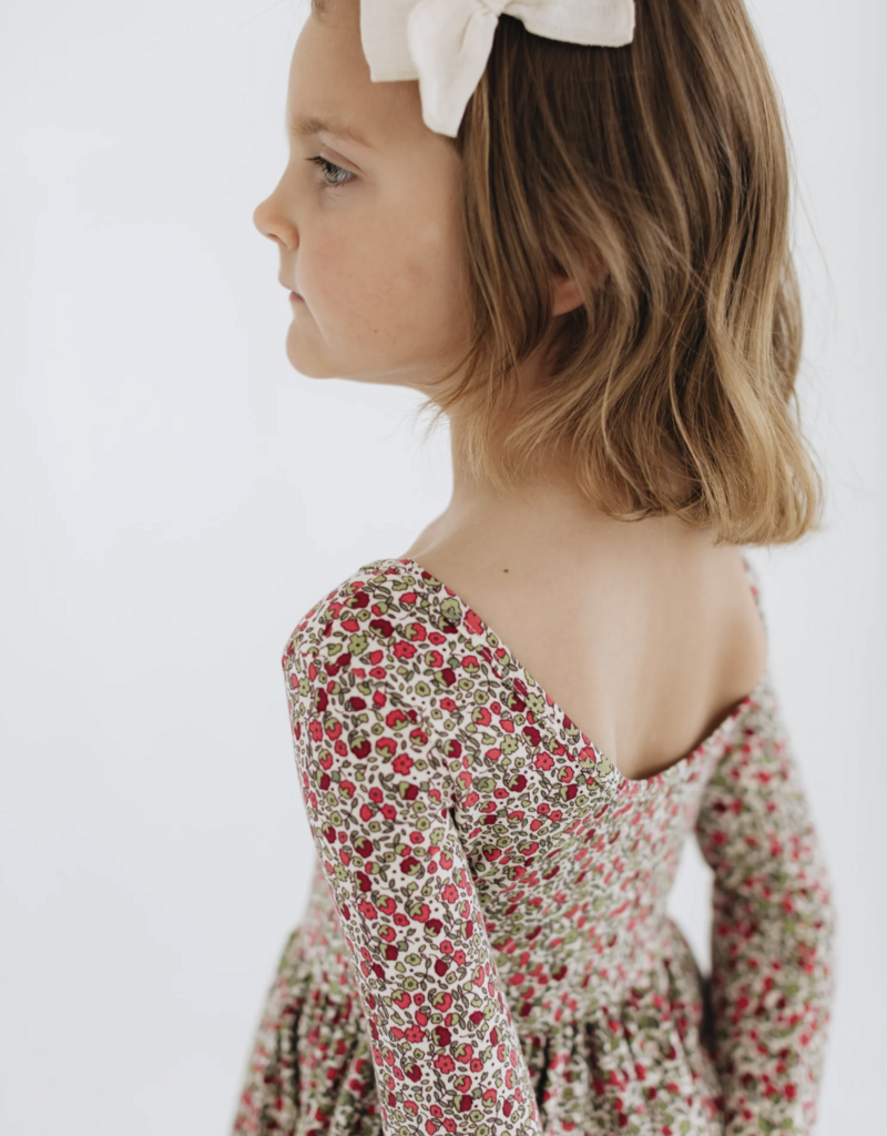 Good Apples Kids 3/4 Sleeve Twirl Dress Crimson Flora Collared