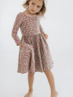 Good Apples Kids 3/4 Sleeve Twirl Dress Crimson Flora Collared