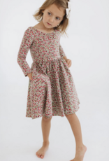 Good Apples Kids 3/4 Sleeve Twirl Dress Crimson Flora Collared
