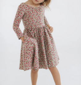 Good Apples Kids 3/4 Sleeve Twirl Dress Crimson Flora Collared