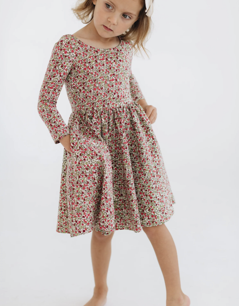 Good Apples Kids 3/4 Sleeve Twirl Dress Crimson Flora Collared