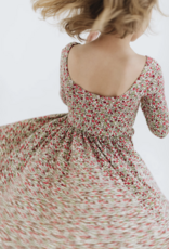Good Apples Kids 3/4 Sleeve Twirl Dress Crimson Flora Collared