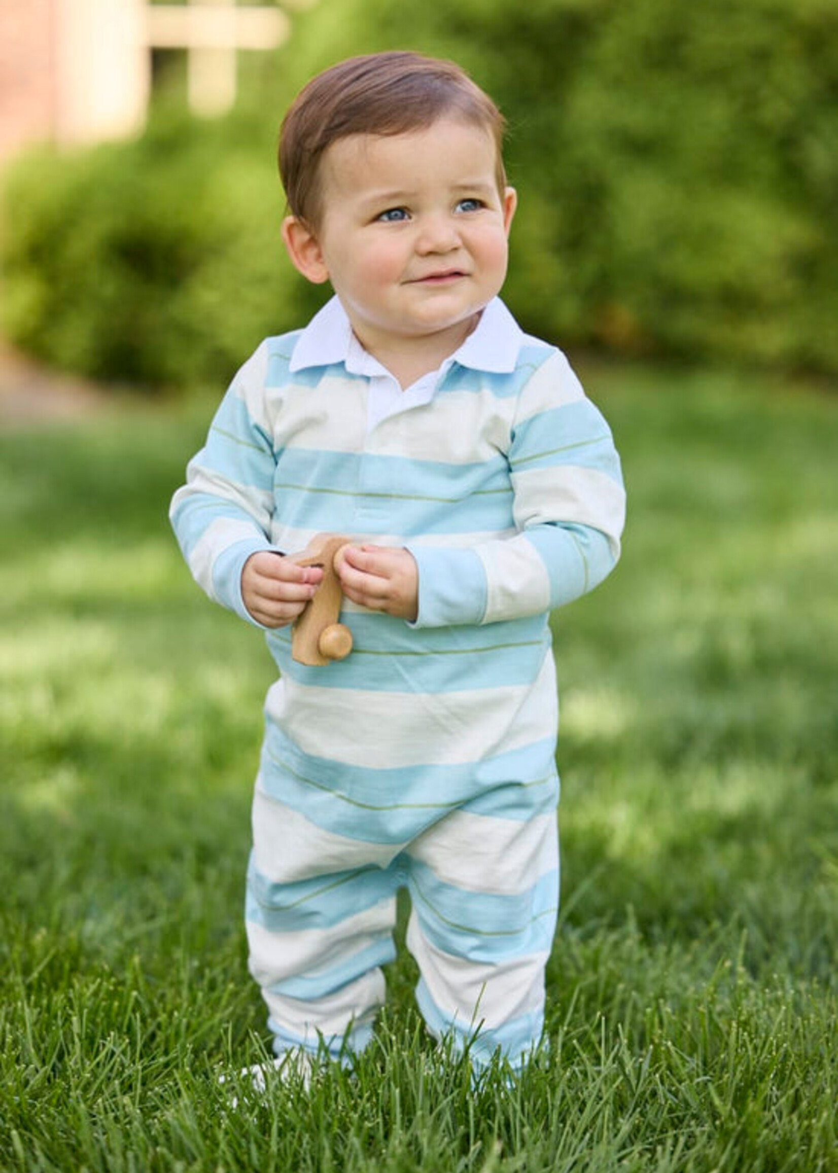 Little English Rugby Polo Romper - Fondren Stripe