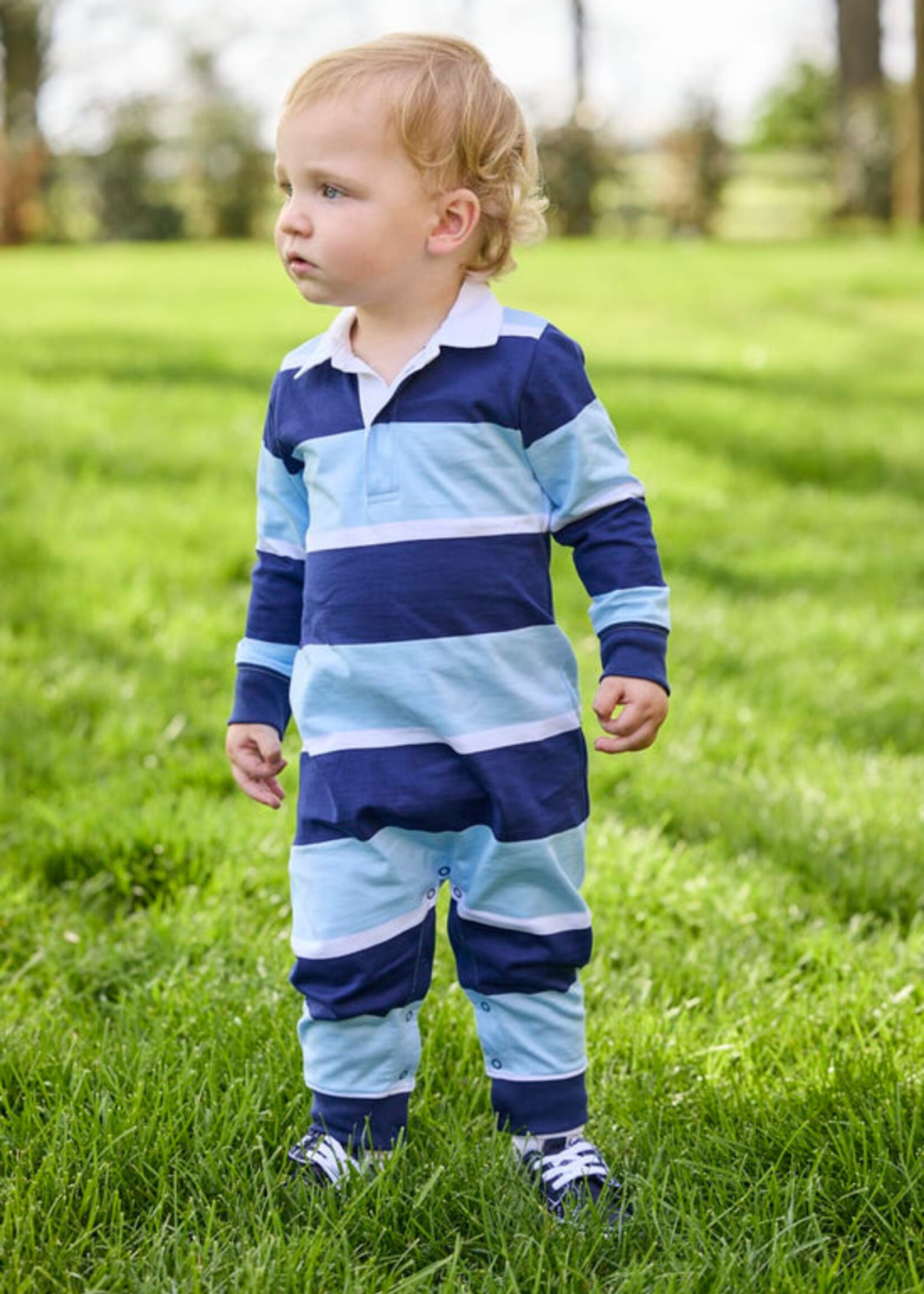 Little English Rugby Polo Romper - Varsity Stripe