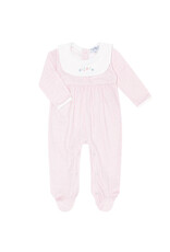 Nellapima Pink Herringbone Embroidered Collared Footie