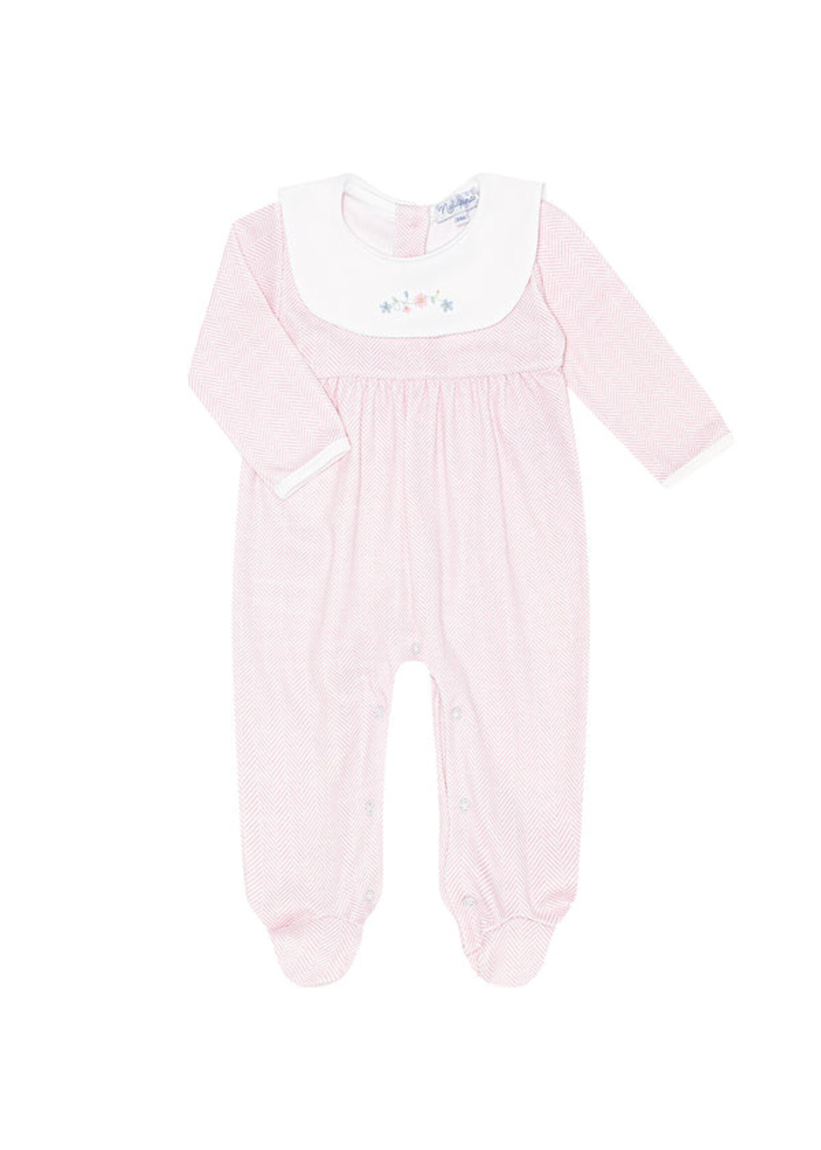 Nellapima Pink Herringbone Embroidered Collared Footie