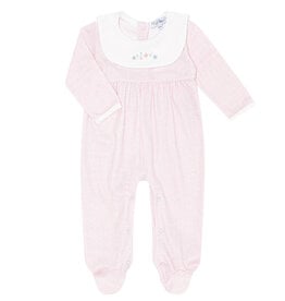 Nellapima Pink Herringbone Embroidered Collared Footie