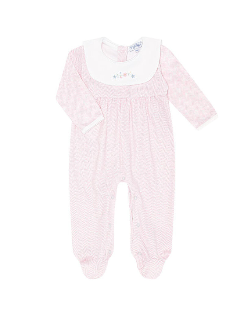 Nellapima Pink Herringbone Embroidered Collared Footie
