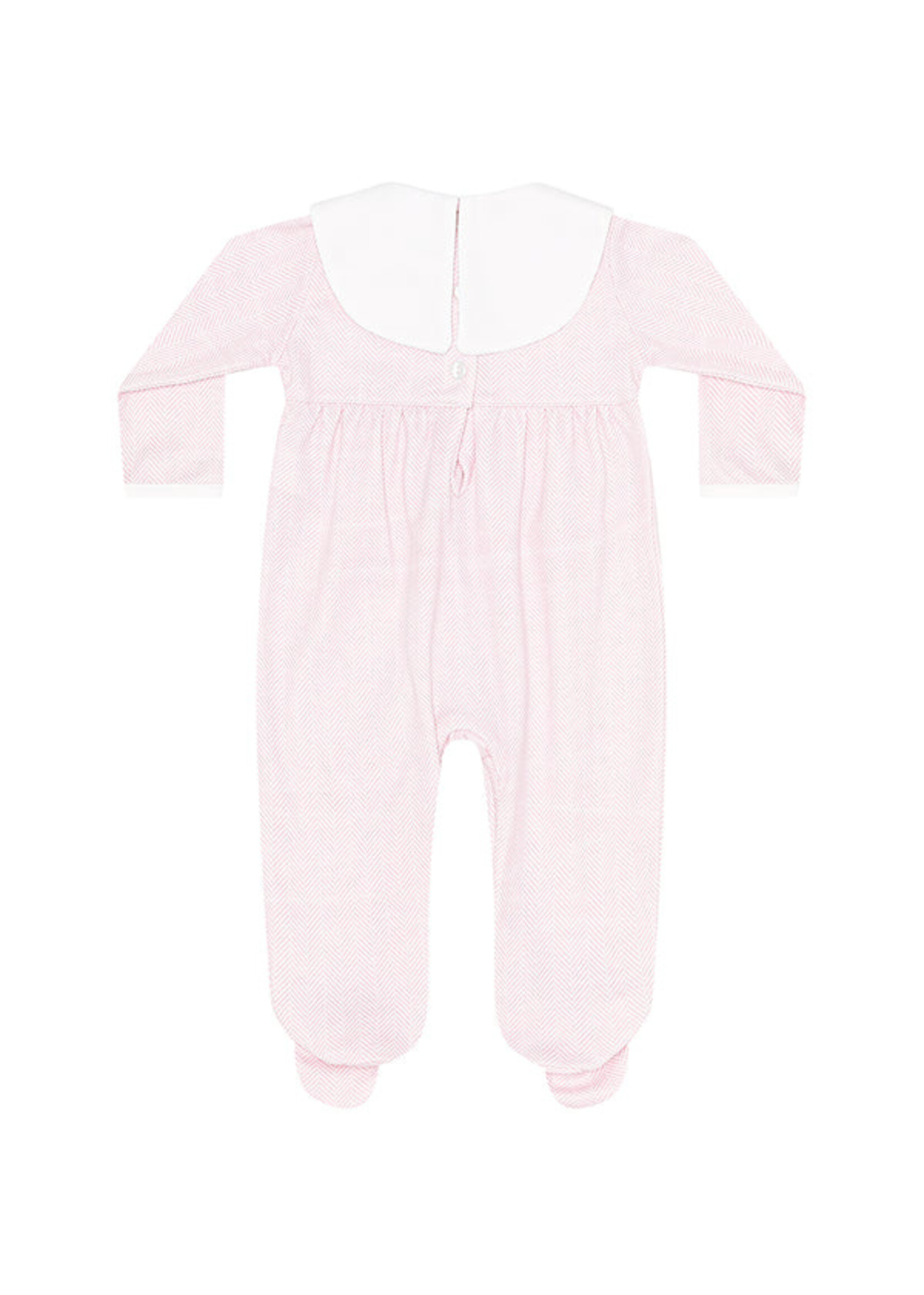 Nellapima Pink Herringbone Embroidered Collared Footie