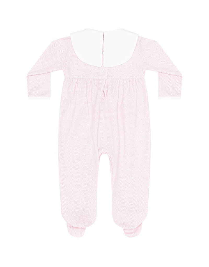 Nellapima Pink Herringbone Embroidered Collared Footie