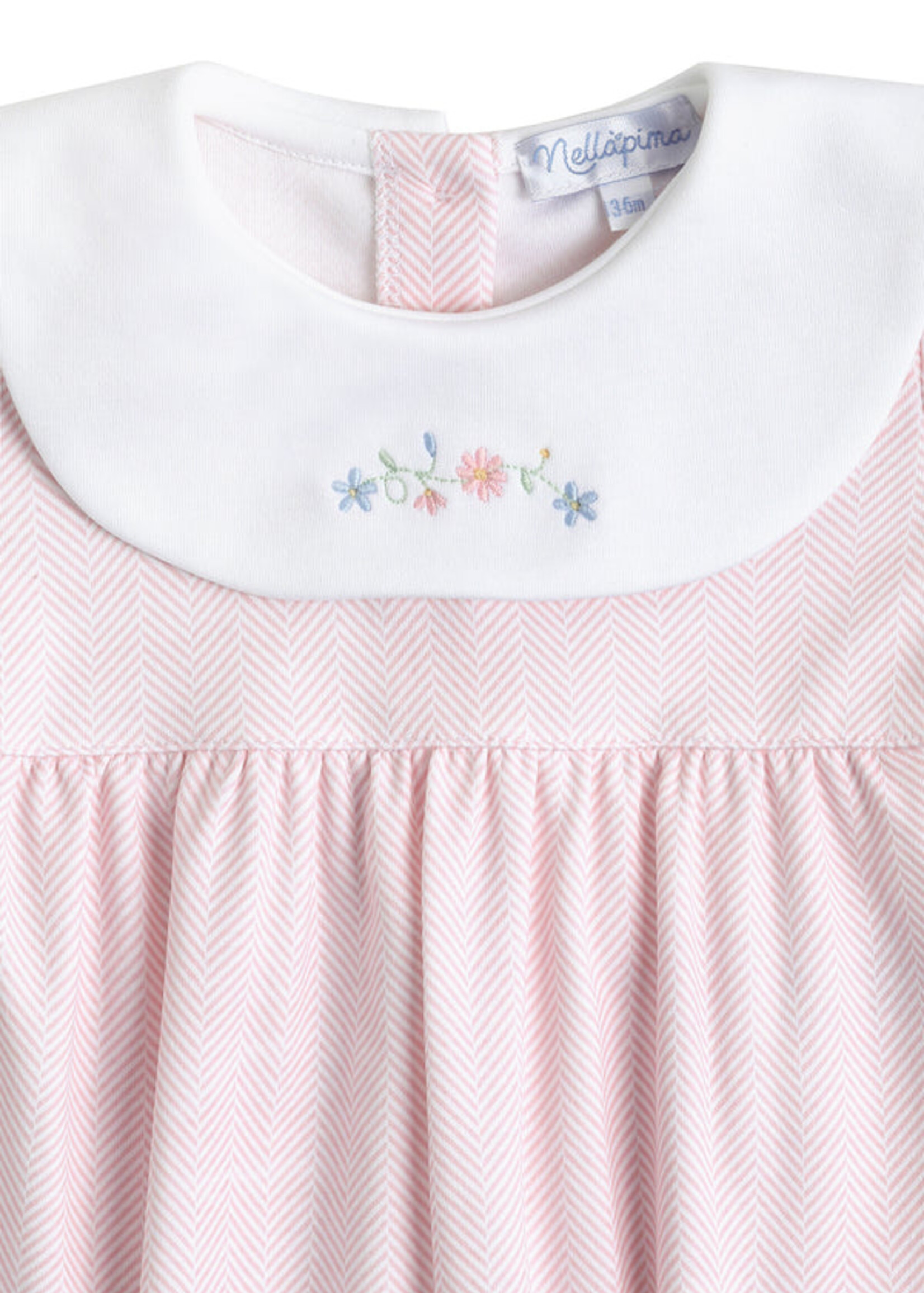 Nellapima Pink Herringbone Embroidered Collared Footie
