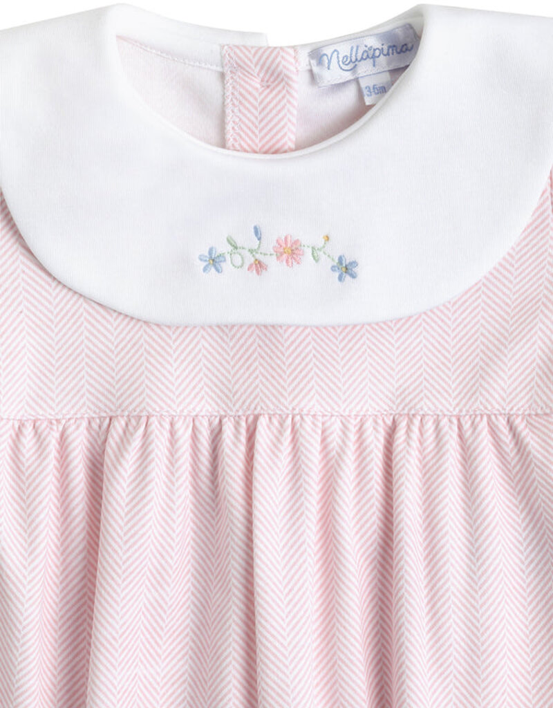 Nellapima Pink Herringbone Embroidered Collared Footie