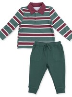 Angel Dear Rugby Stripe Green L/S Polo and Jogger