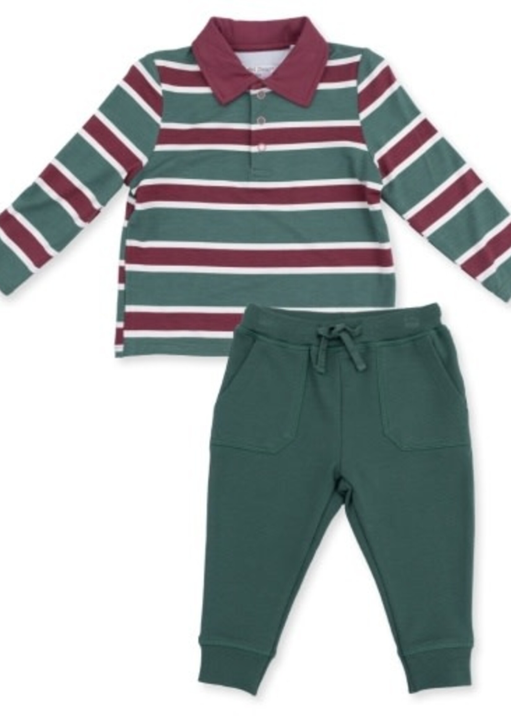 Angel Dear Rugby Stripe Green L/S Polo and Jogger