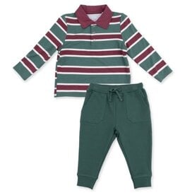 Angel Dear Rugby Stripe Green L/S Polo and Jogger