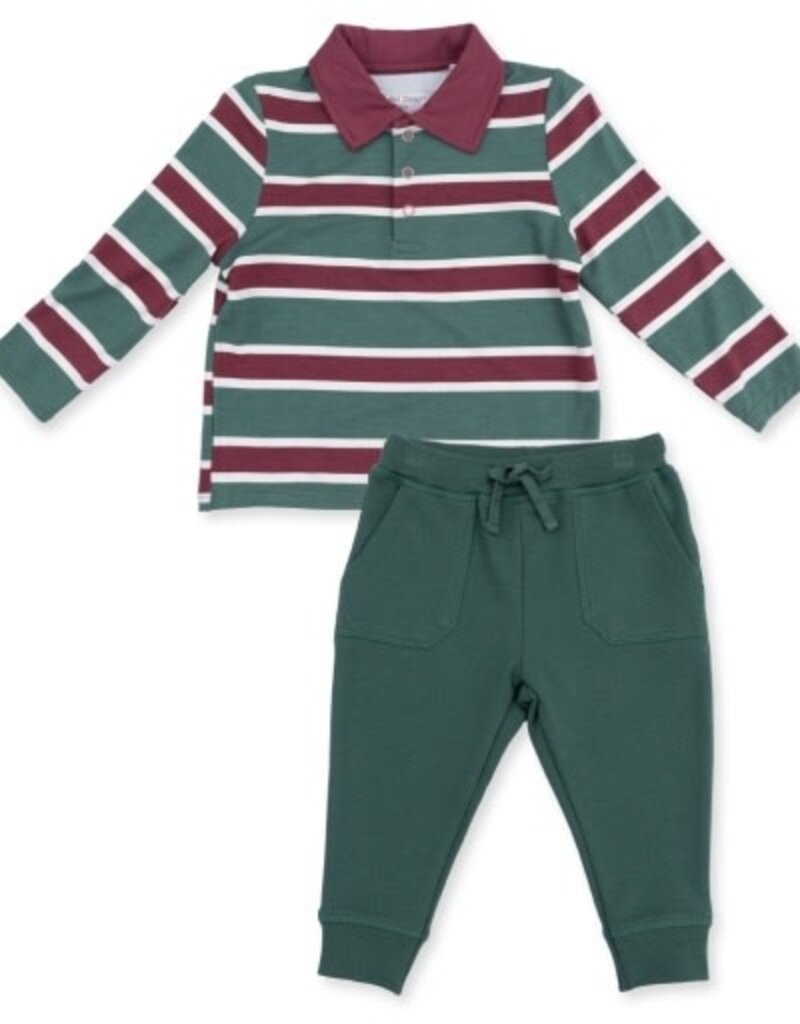 Angel Dear Rugby Stripe Green L/S Polo and Jogger