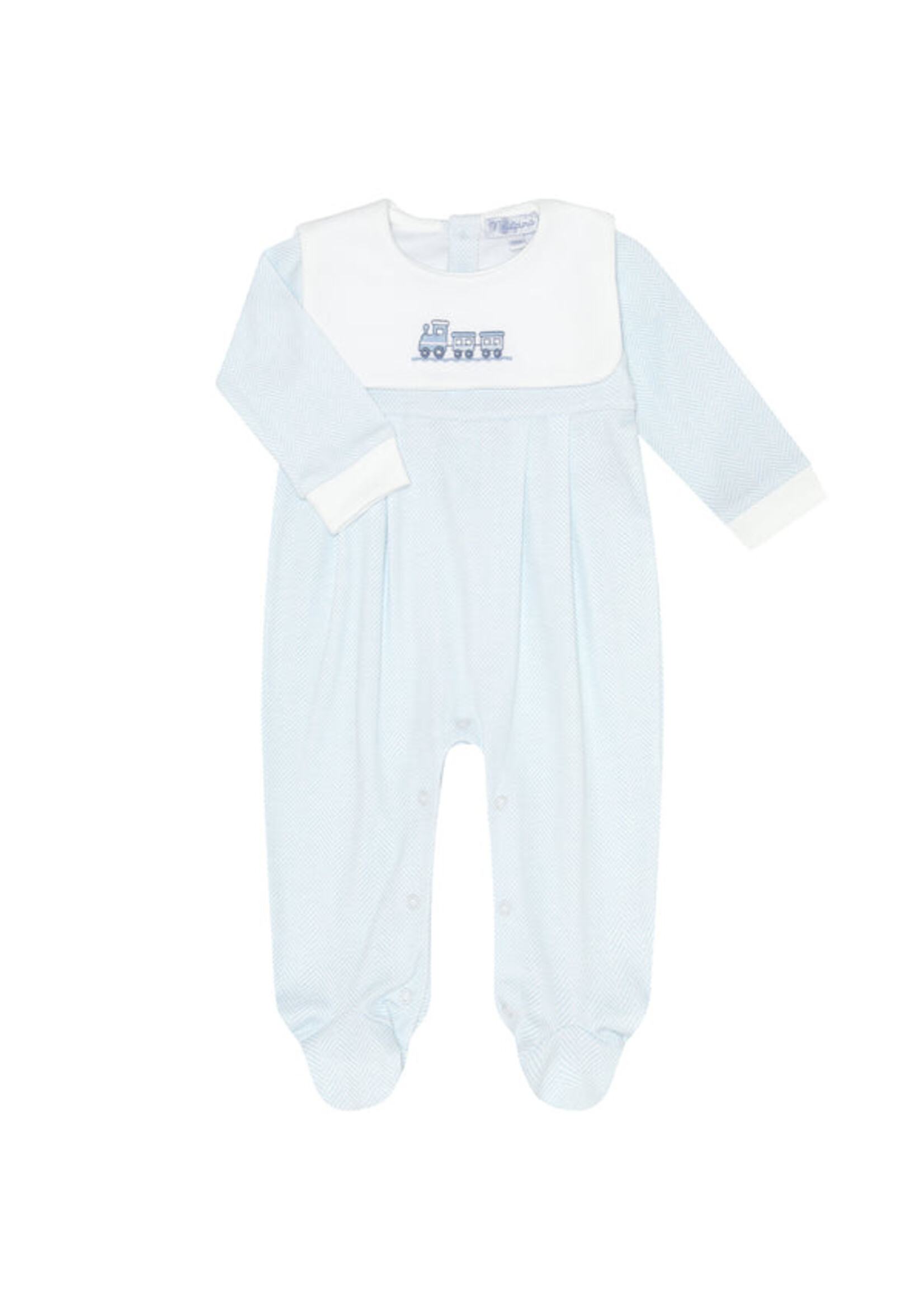 Nellapima Blue Herringbone Embroidered Collared Footie